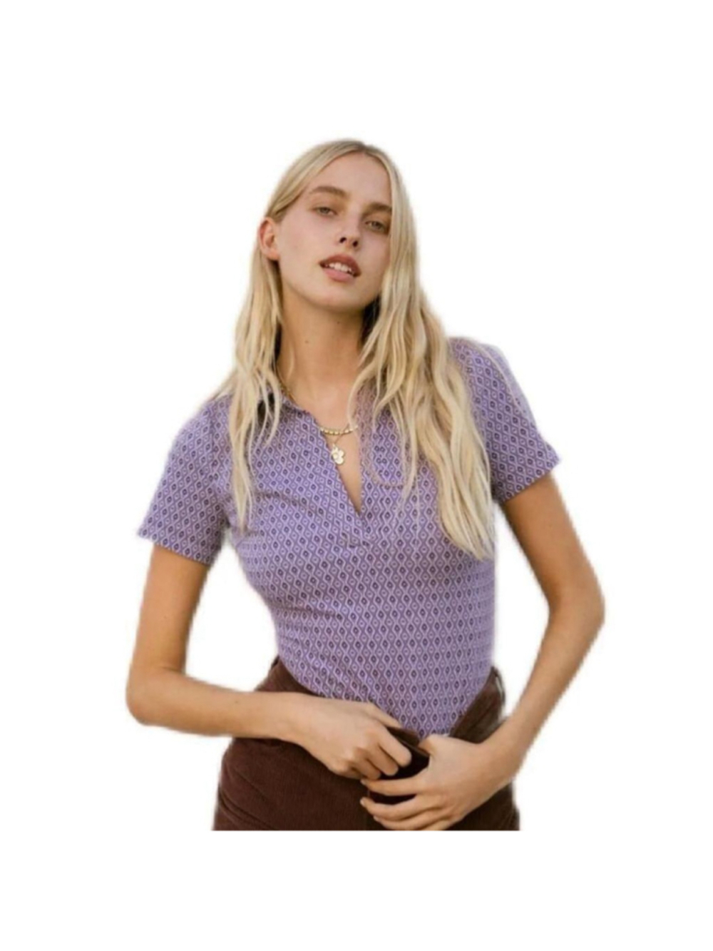 Zara Geometric Open-Back Collared V-Neck Bodysuit Lilac hippie festival Size XS